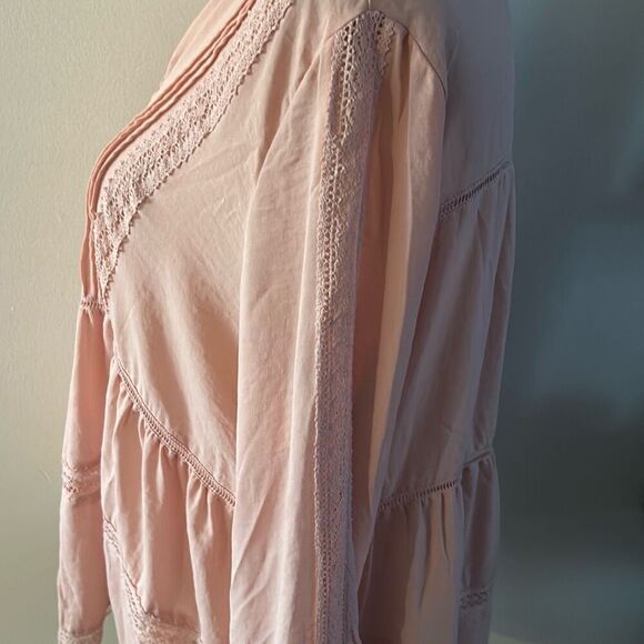 Gap Embroidered-trim peasant blouse pink dust color size small long sleeve count - Picture 2 of 5